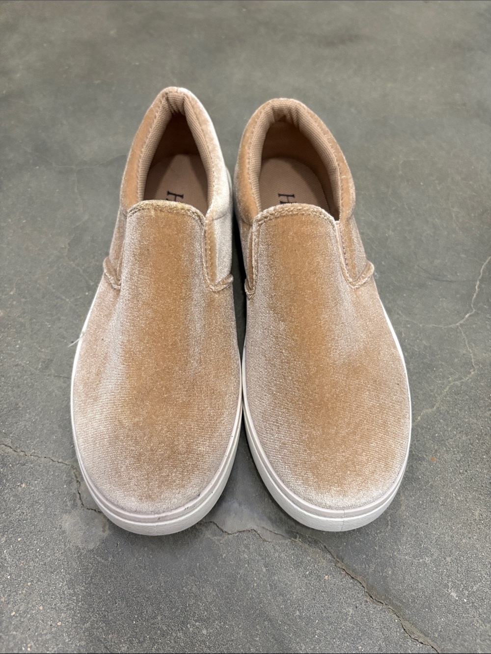 Women's Slip-On Velvet Loafers in Taupe